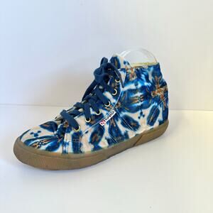 Superga Velvet tie dye acid wash Batik Blue/brown High Top Sneaker size 7